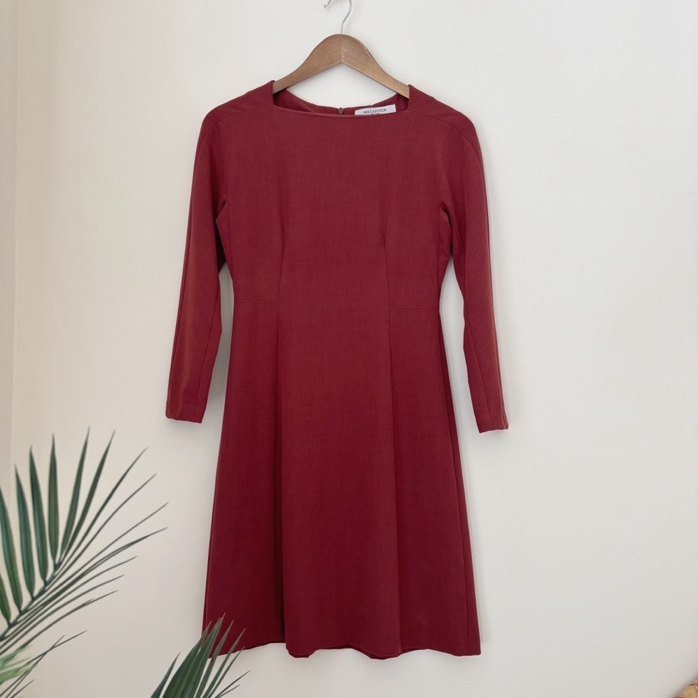 MM LaFleur Brown The Emily Square Neck Sheath Dress Sz 2 Quiet Luxury